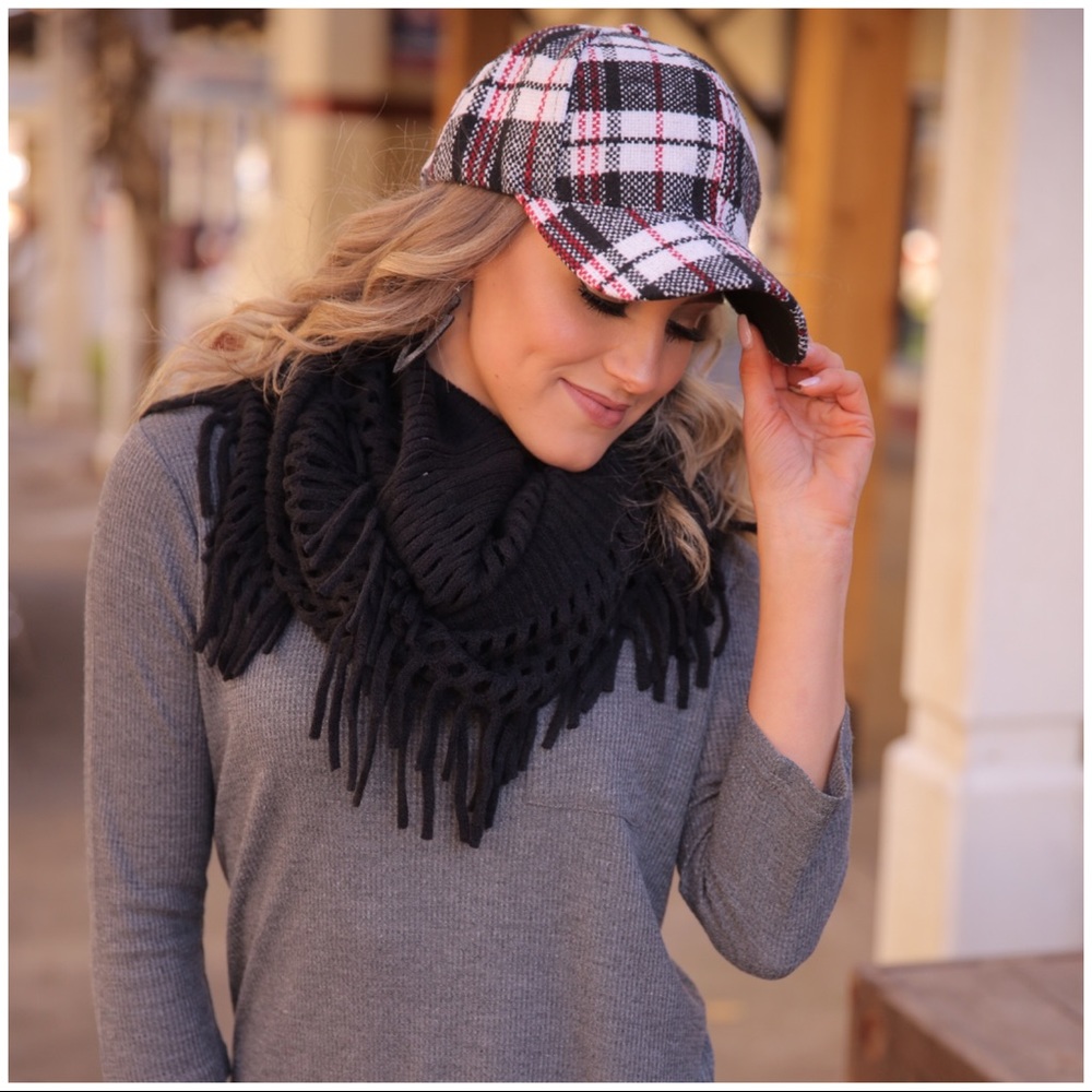 Black Chenille Tassel Infinity Scarf - Picture 2 of 3